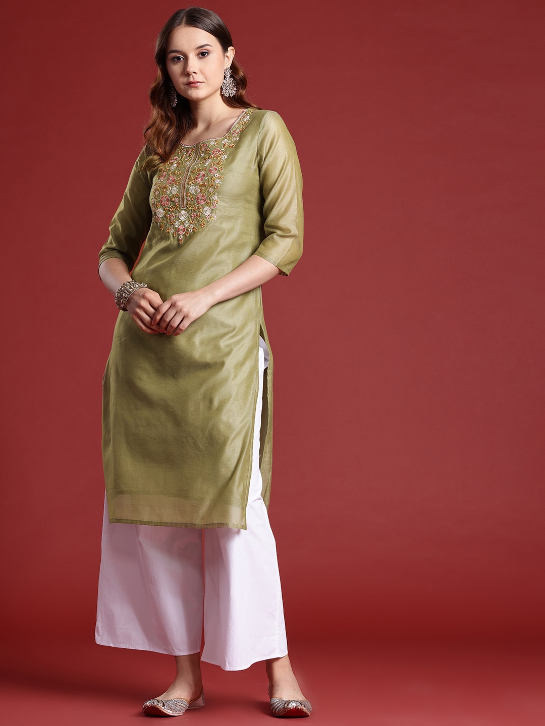 

Anouk Floral Embroidered Kurta, Olive