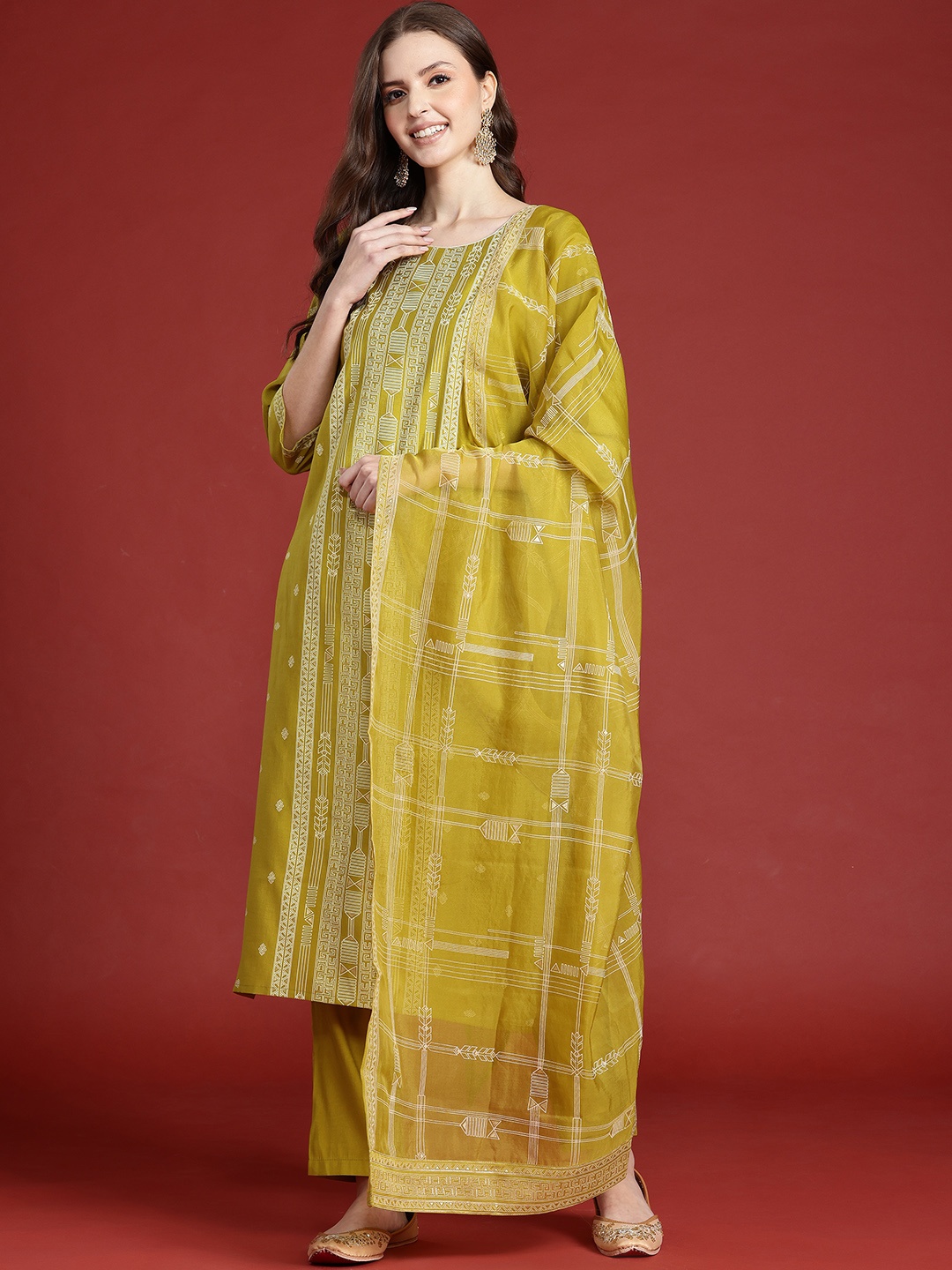 

Anouk Printed Kurta with Trousers & Dupatta, Green