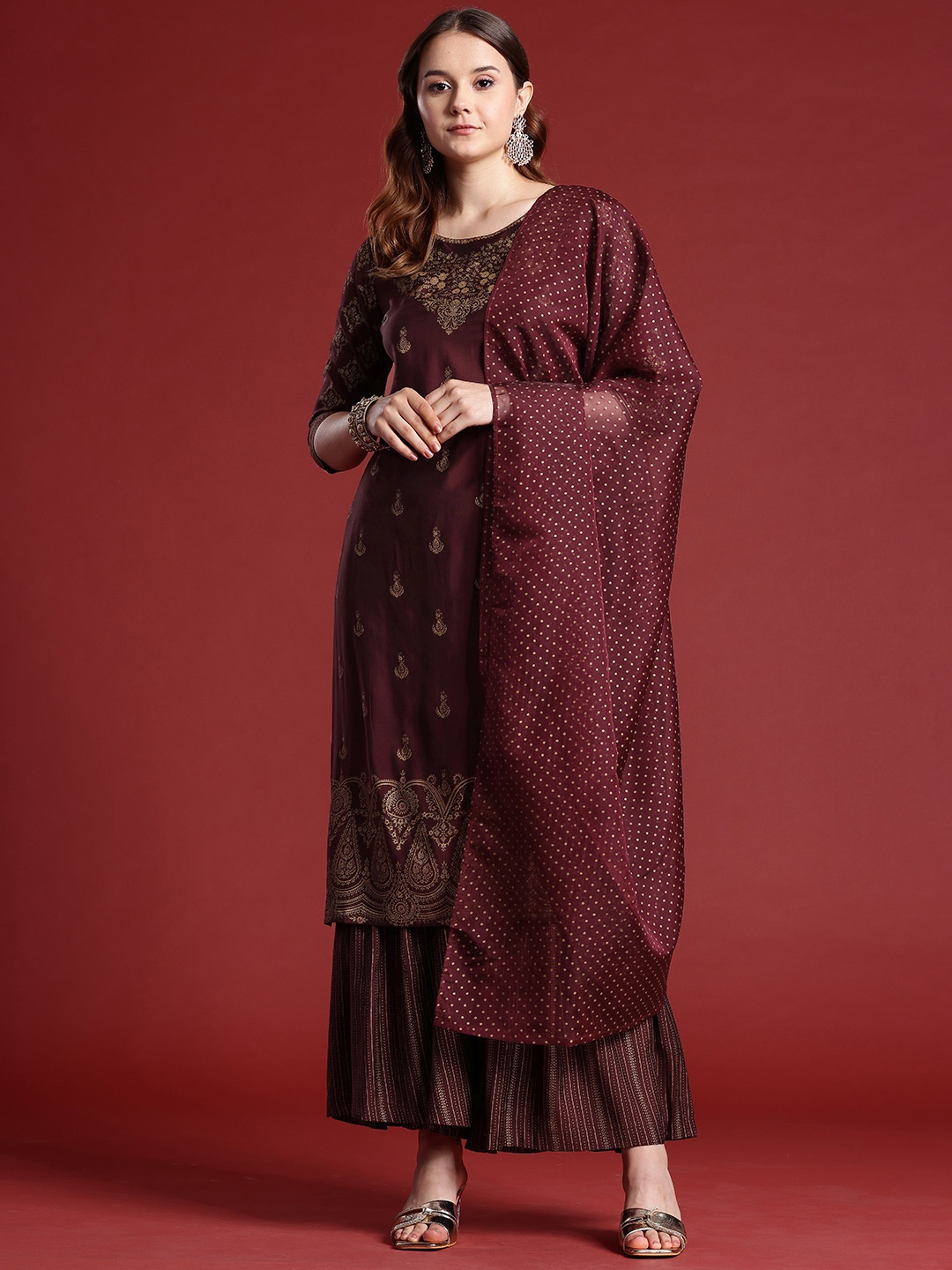 

Anouk Ethnic Motifs Printed Kurta Set With Dupatta, Maroon