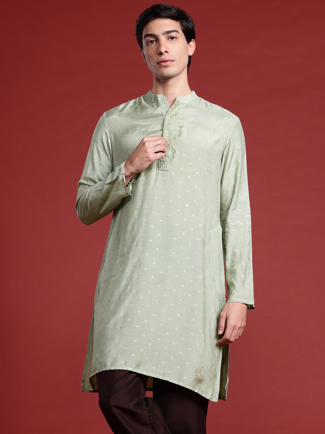 

Anouk Mandarin Collar Straight Kurta, Green