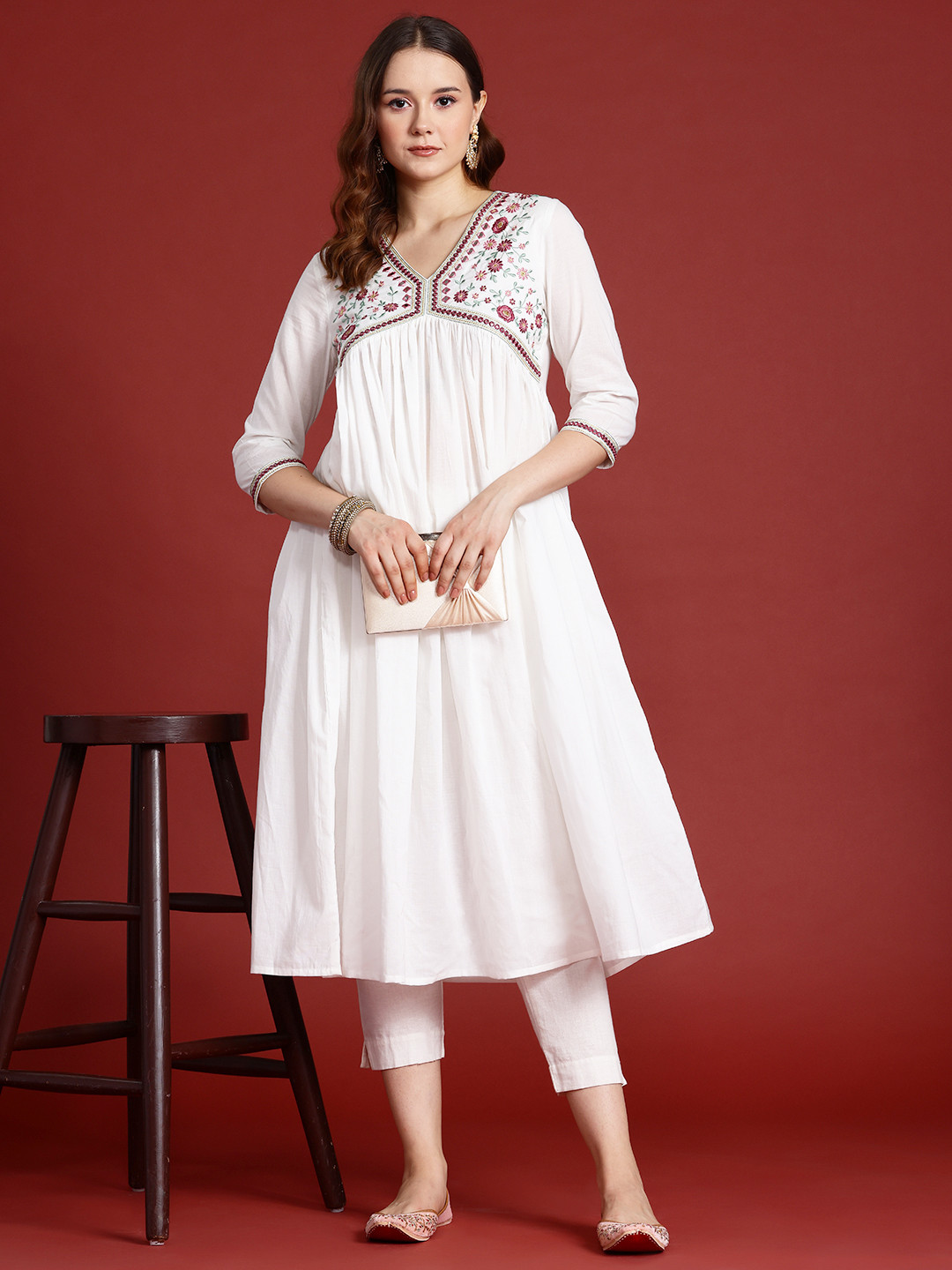 

Anouk Pleated Embroidered Cotton Kurta, White