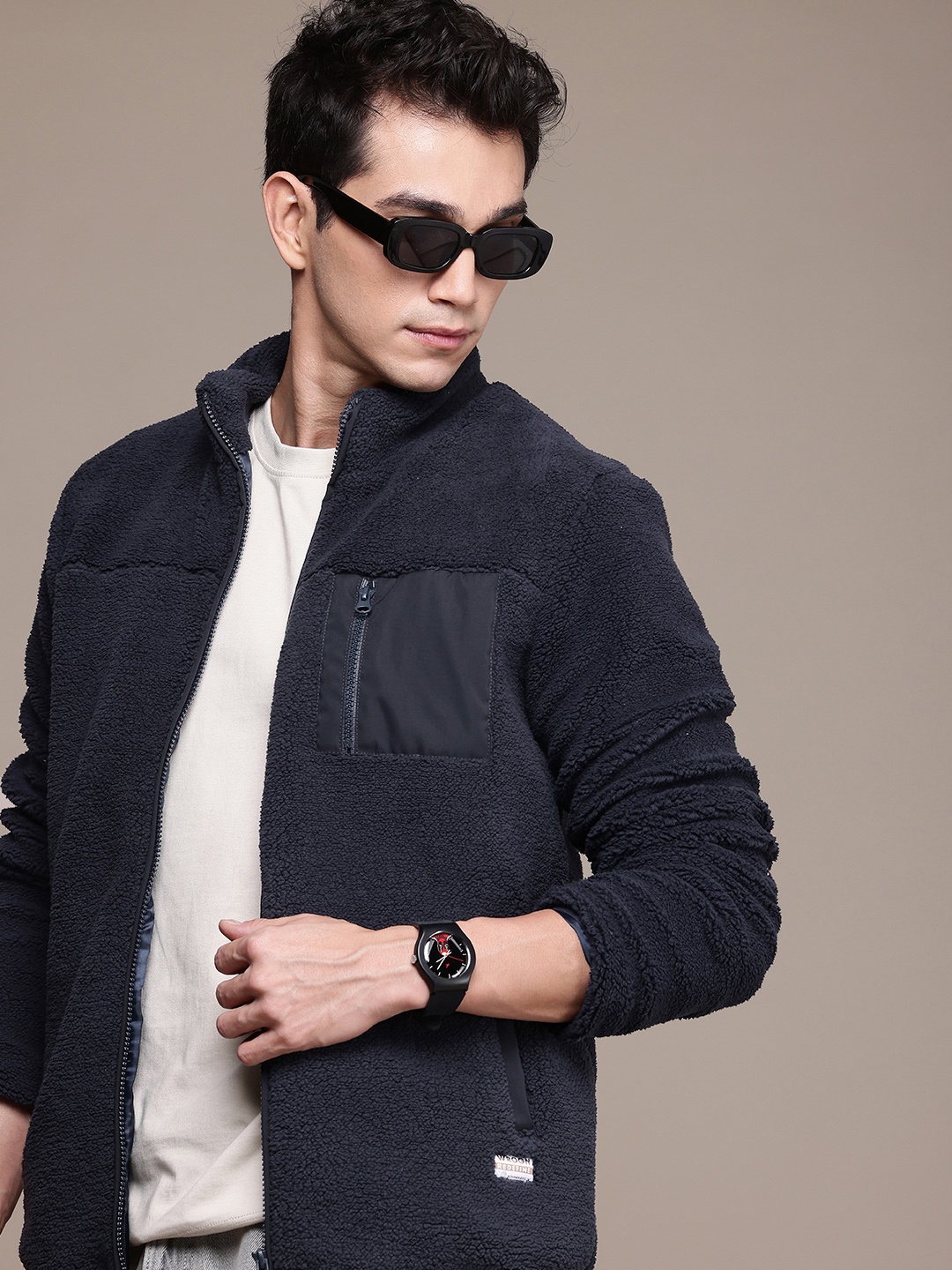 

WROGN Mock Collar Fuzzy Tailored Jacket, Navy blue