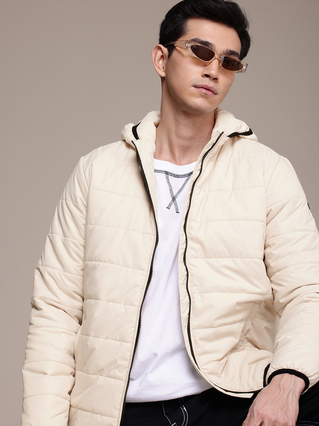 

WROGN Hooded Padded Jacket, Cream