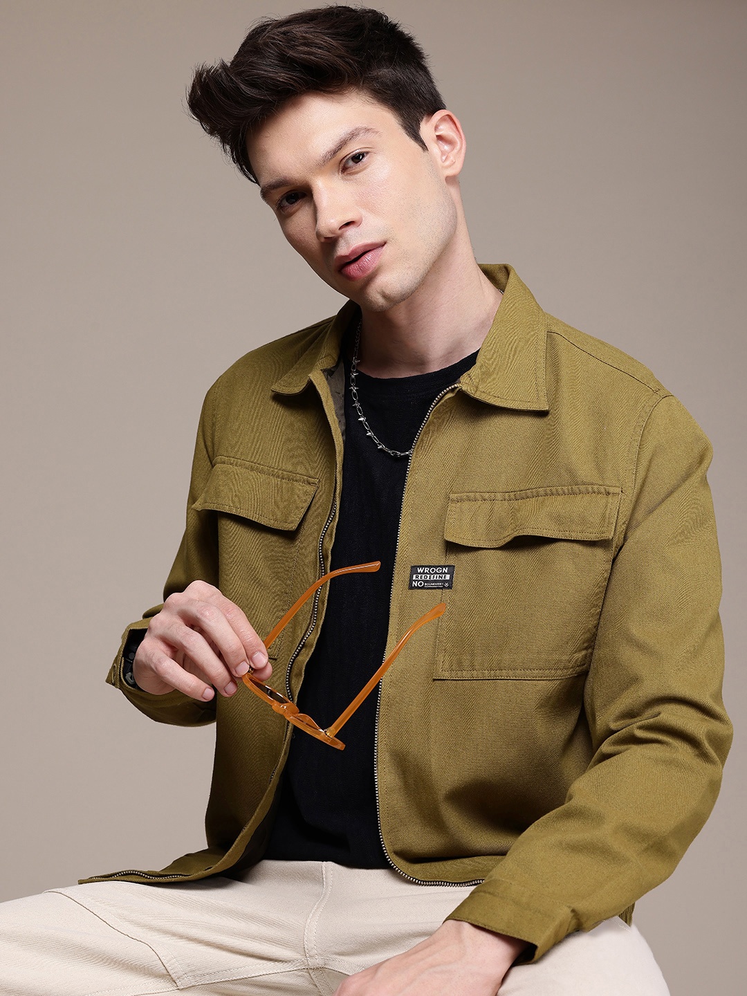 

WROGN Pure Cotton Tailored Jacket, Olive