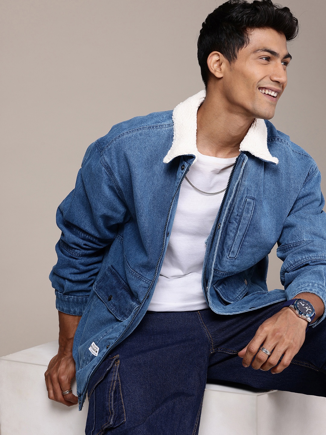 

WROGN Pure Cotton Tailored Jacket, Blue