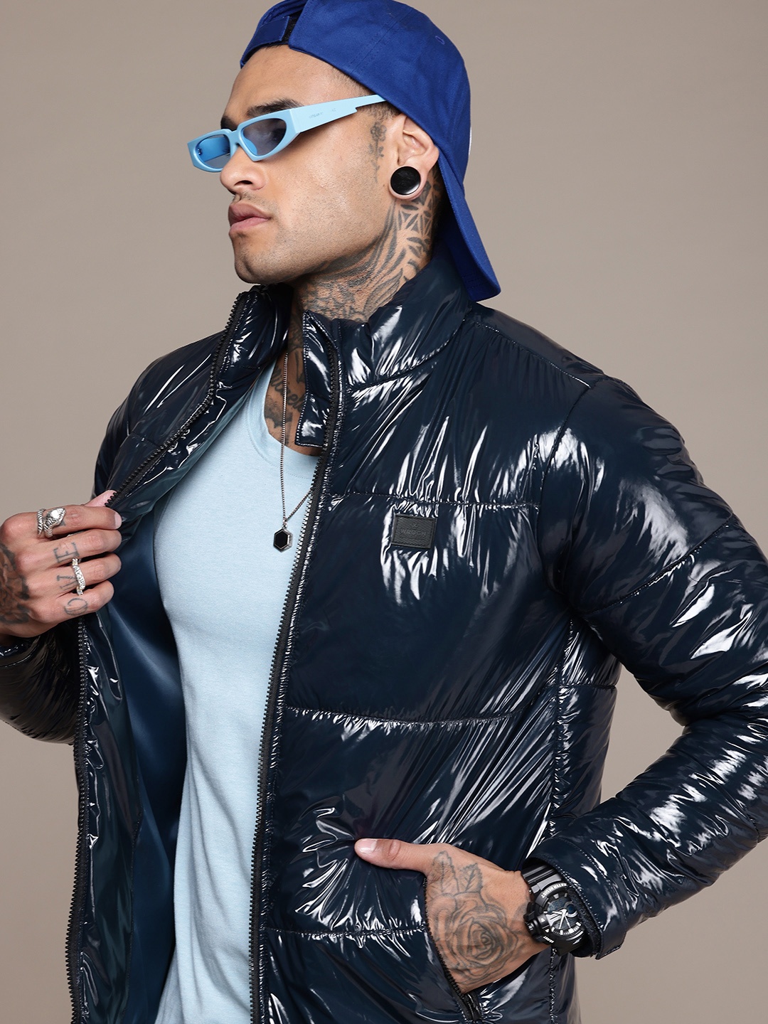 

WROGN Mock Collar Padded Jacket, Navy blue