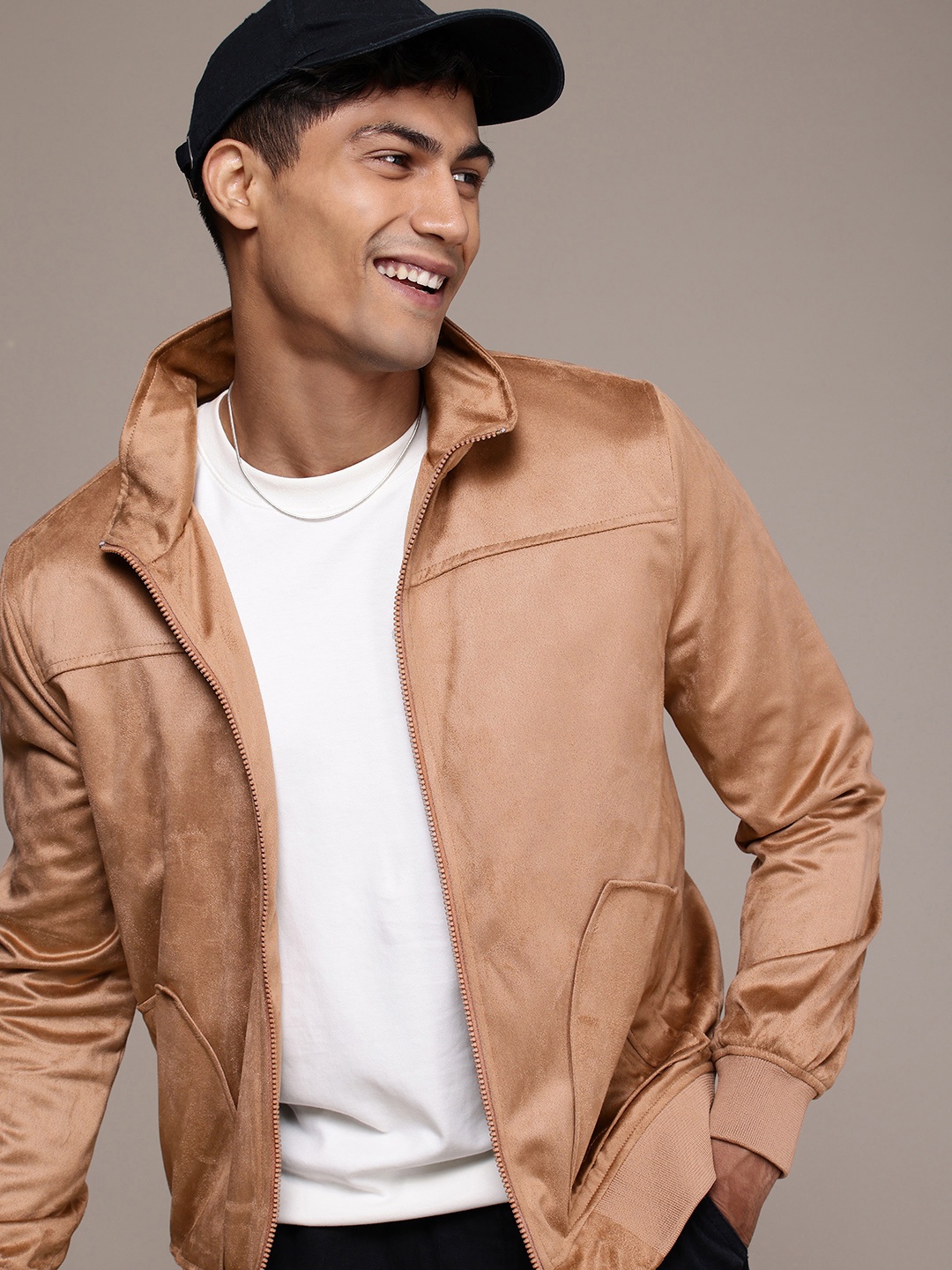 

WROGN Mock Collar Bomber Jacket, Camel brown