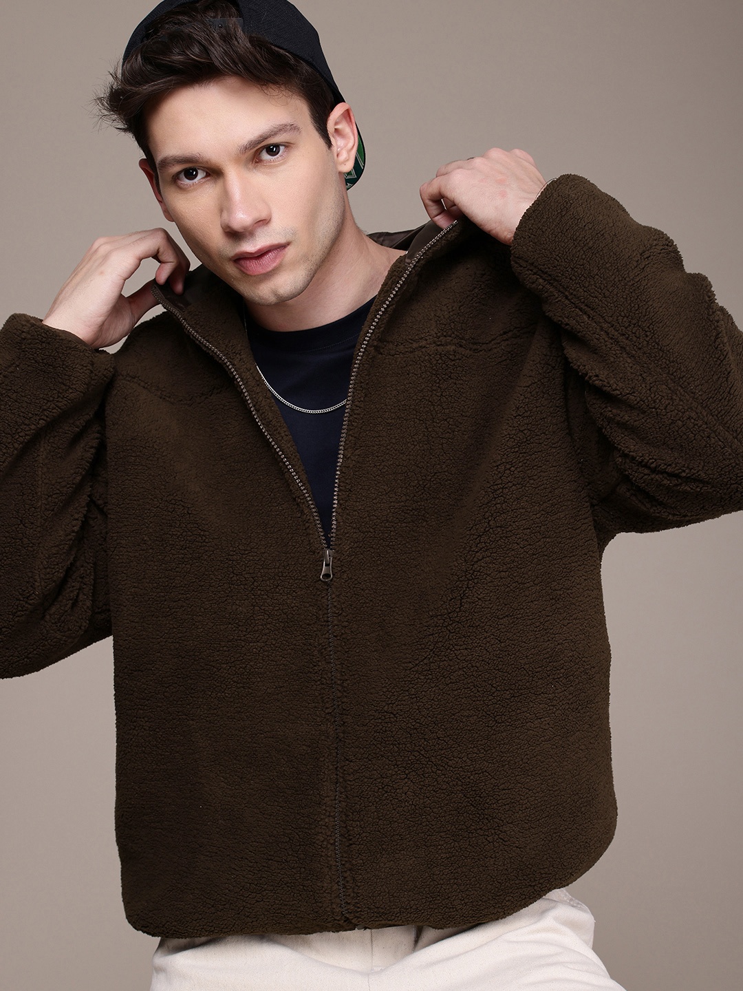 

WROGN Oversized Hooded Fuzzy Tailored Jacket, Coffee brown