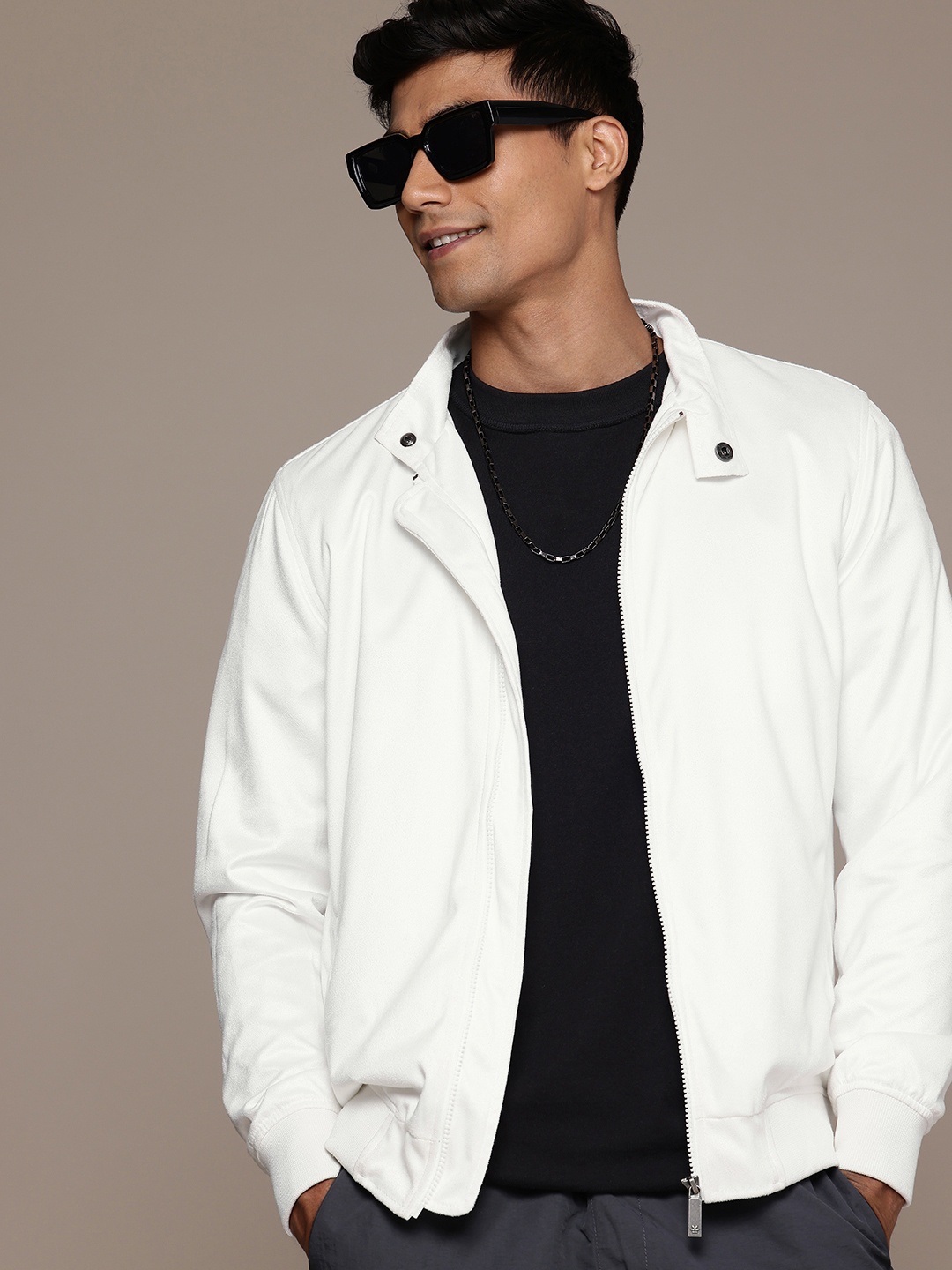 

WROGN Band Collar Bomber Jacket, White