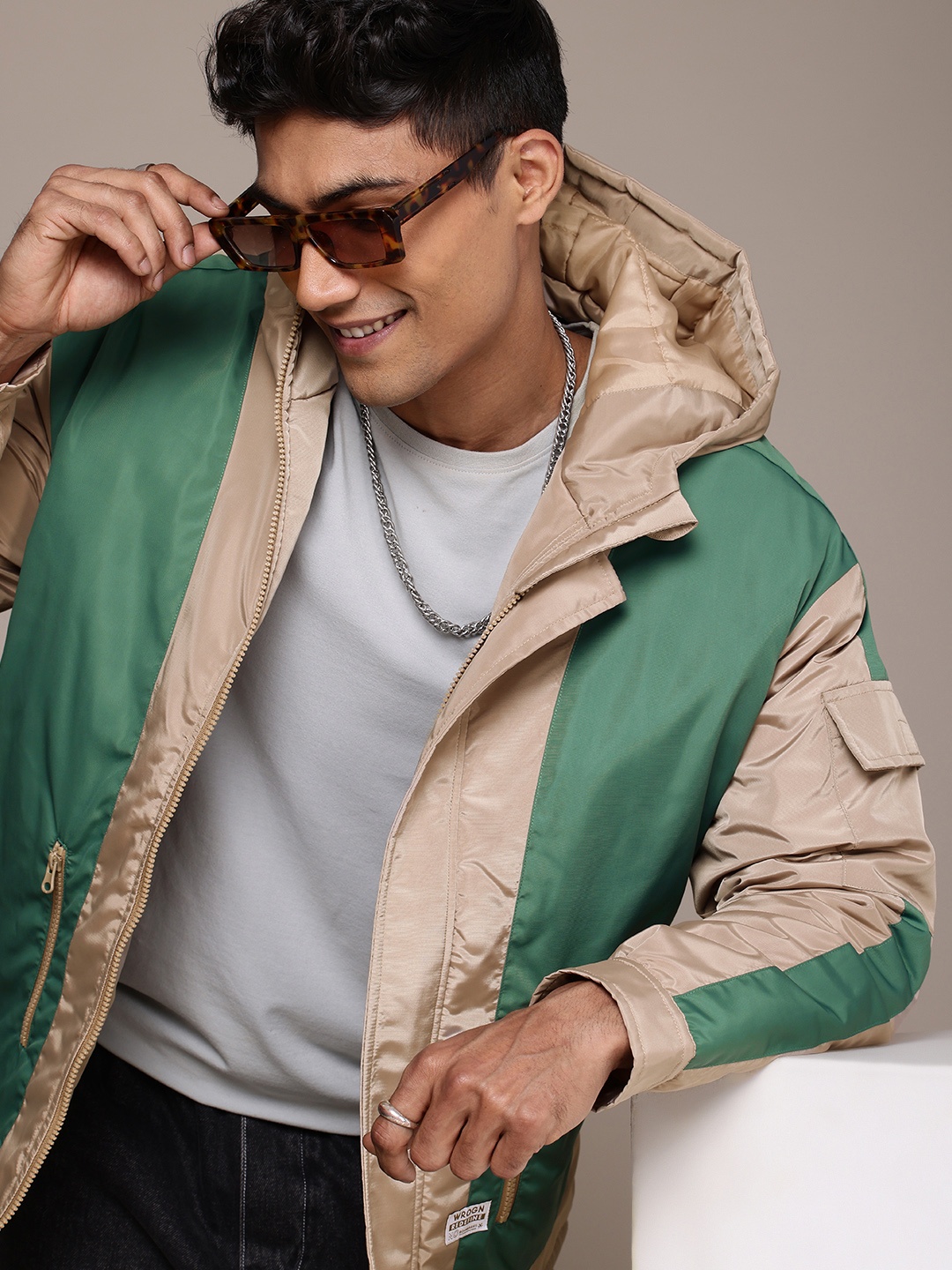 

WROGN Colourblocked Padded Jacket, Camel brown