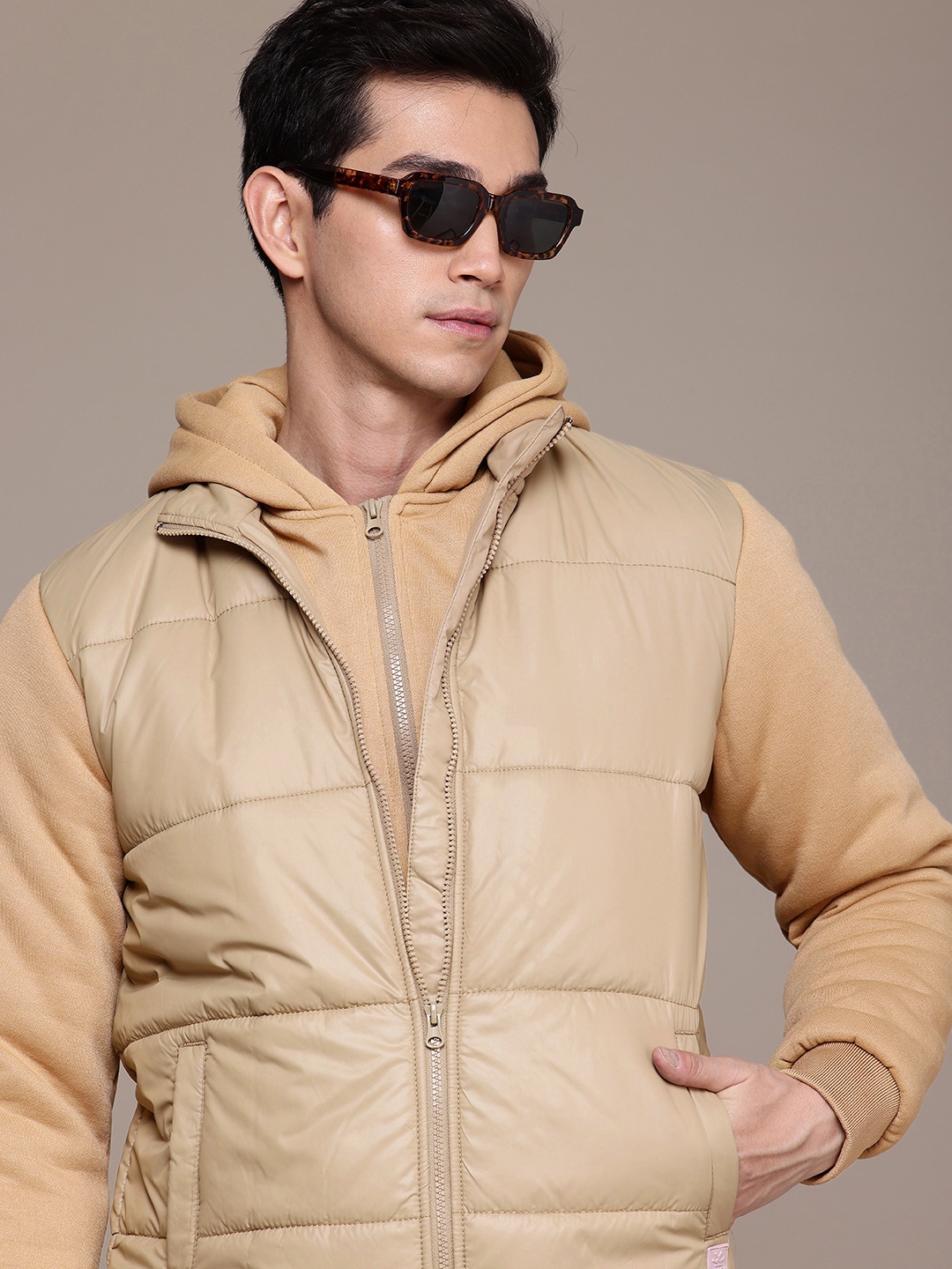 

WROGN Hooded Puffer Jacket, Tan