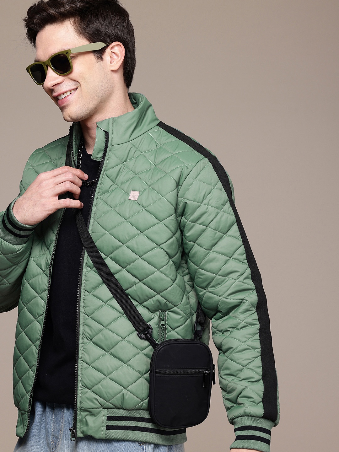 

WROGN Mock Collar Quilted Bomber Jacket, Green