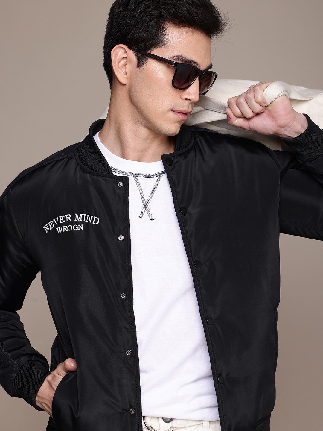 

WROGN Mandarin Collar Bomber Jacket, Black