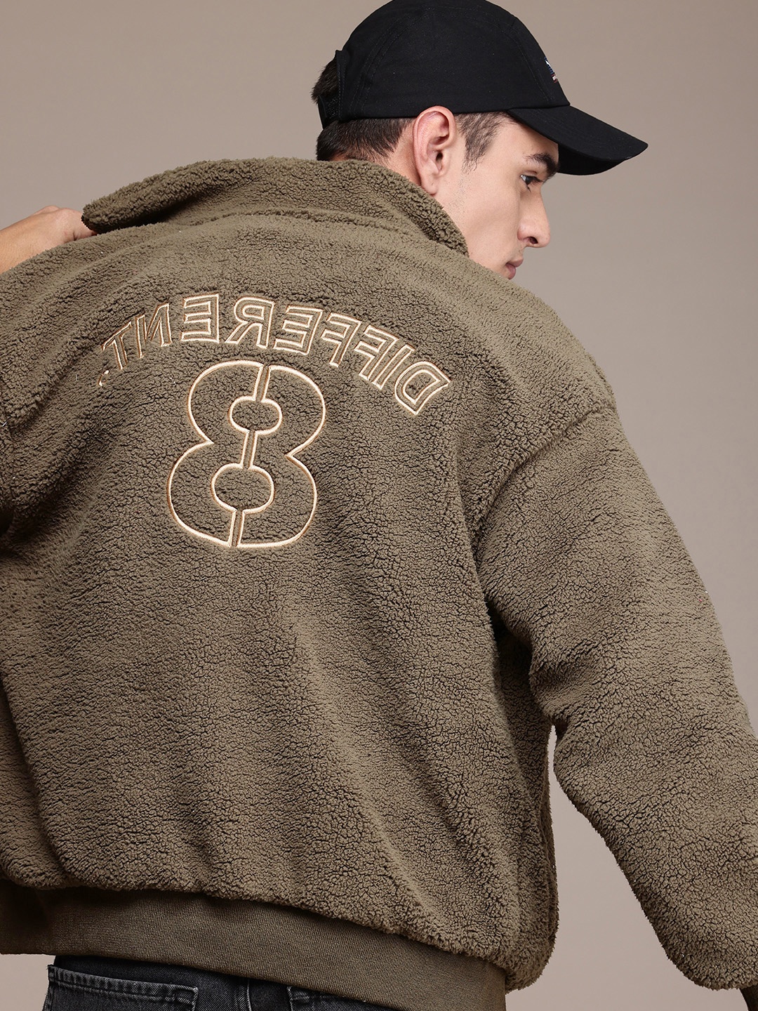 

WROGN Typography Applique Detailing Fleece Bomber Jacket, Olive