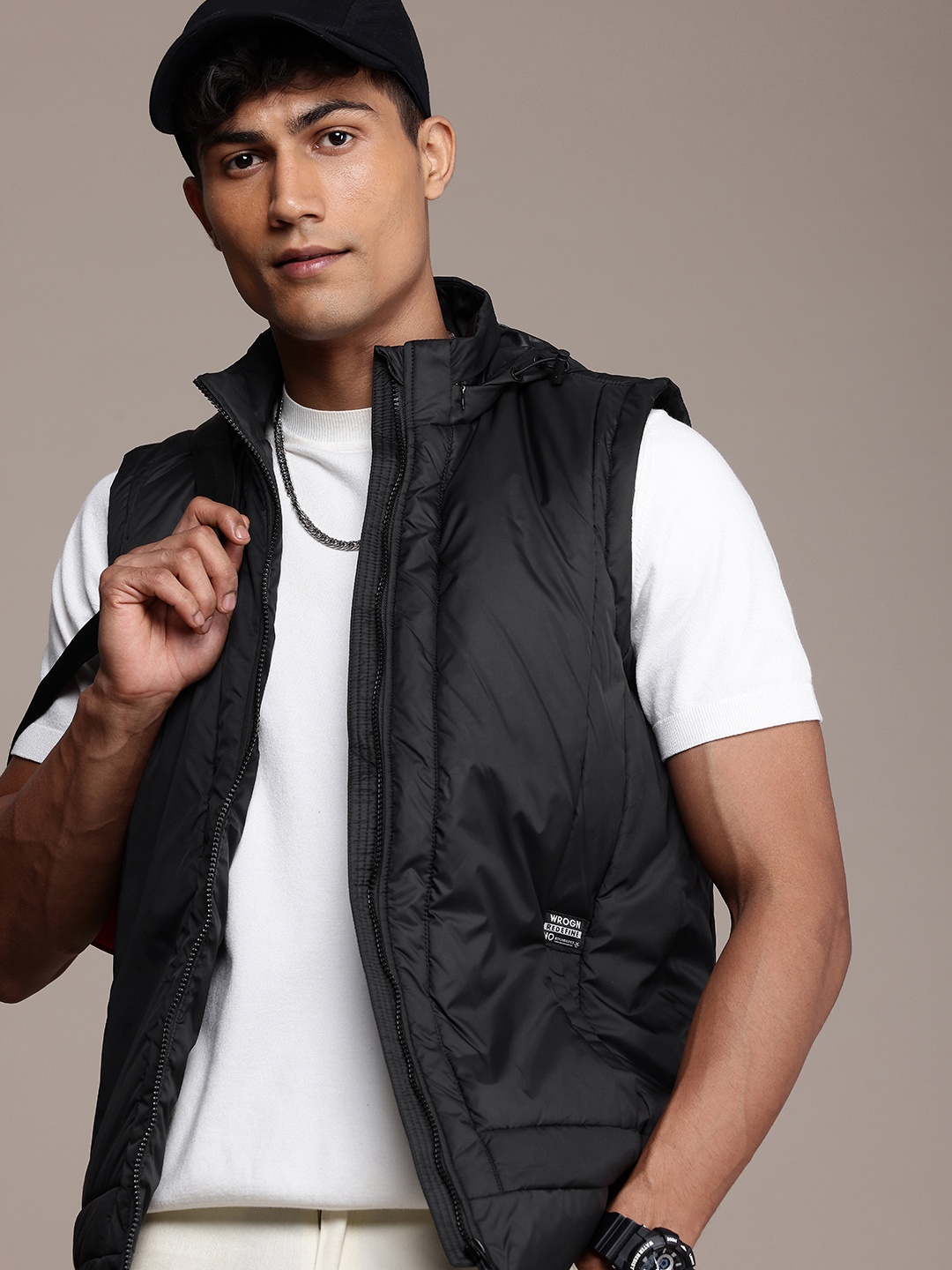 

WROGN Mock Collar Padded Jacket, Black