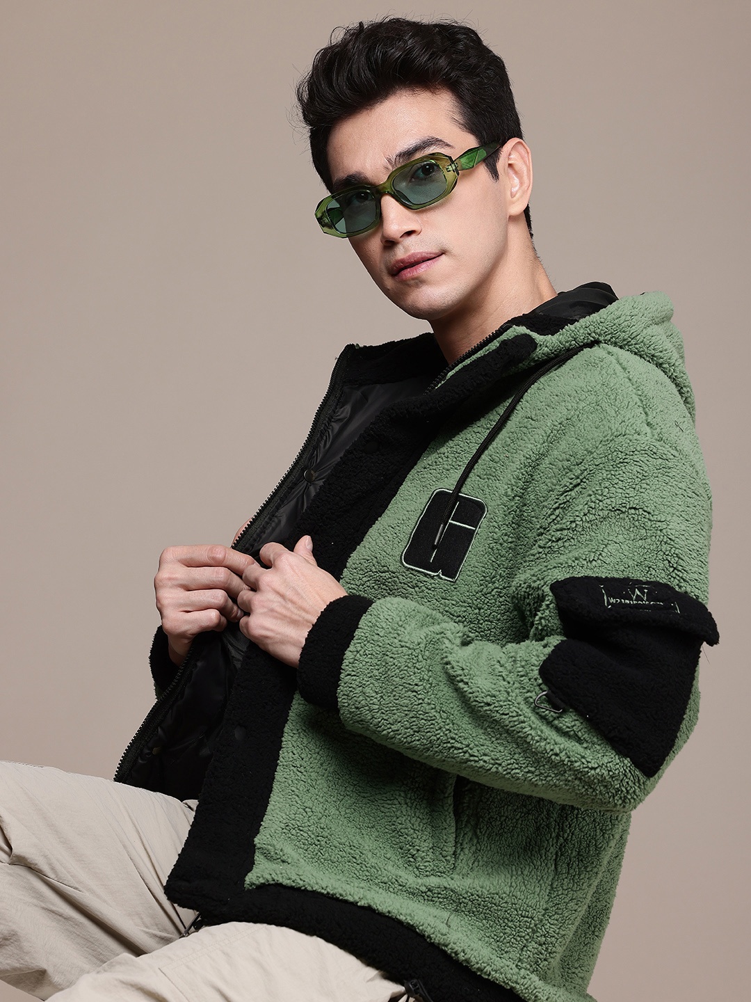 

WROGN Hooded Fuzzy Tailored Jacket, Green