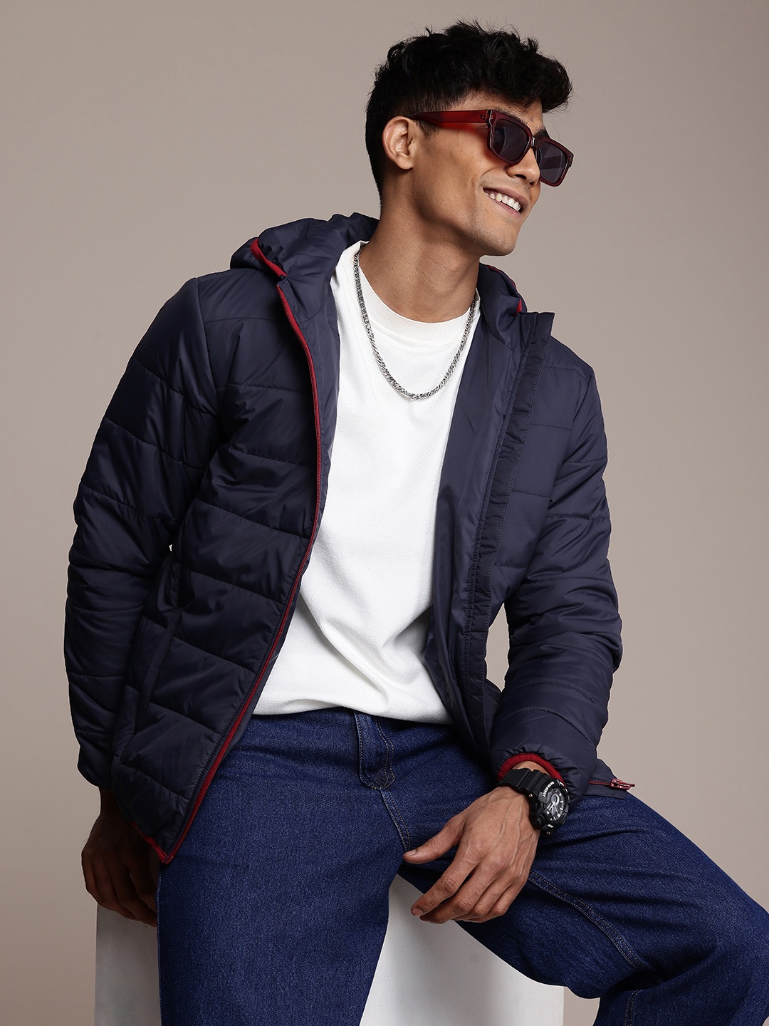 

WROGN Hooded Padded Jacket, Navy blue