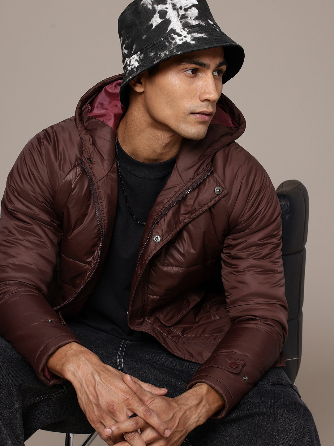 

WROGN Hooded Padded Jacket, Brown