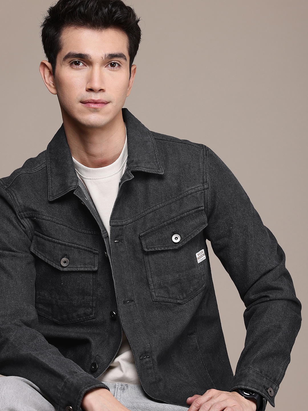 

WROGN Pure Cotton Denim Jacket, Black