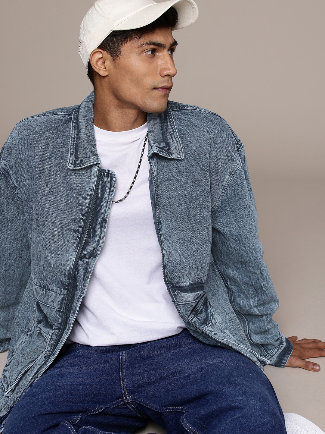 

WROGN Pure Cotton Oversized Fit Denim Jacket, Blue