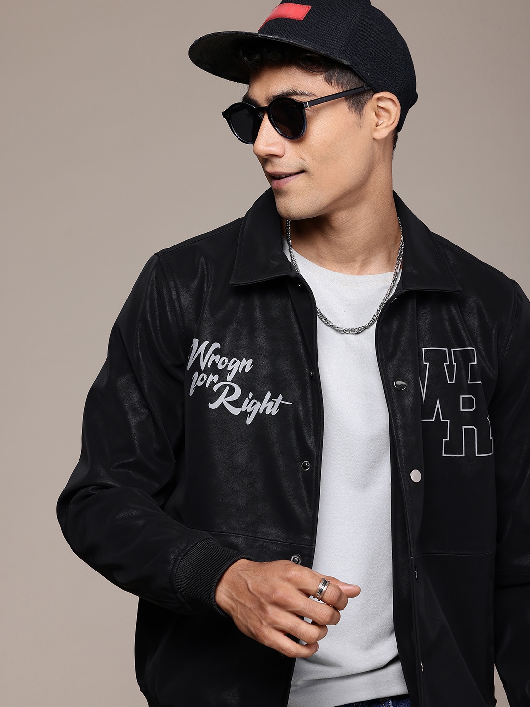 

WROGN Typography Printed Bomber Jacket, Black