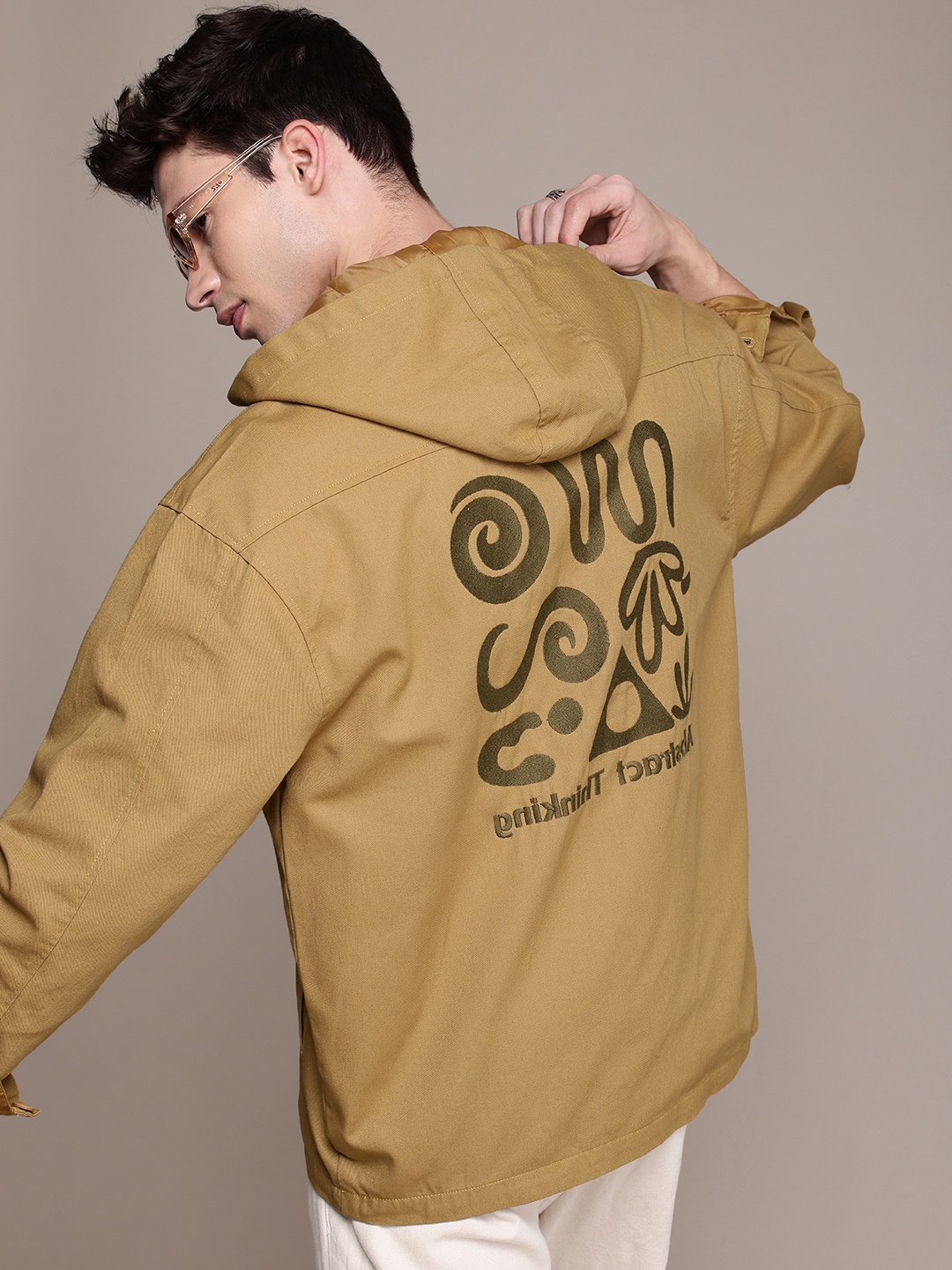 

WROGN Embroidered Pure Cotton Oversized Tailored Jacket, Camel brown