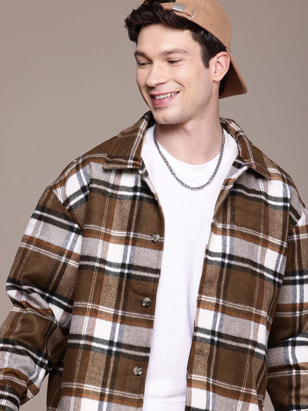 

WROGN Checked Flannel Oversized Fit Tailored Jacket, Brown