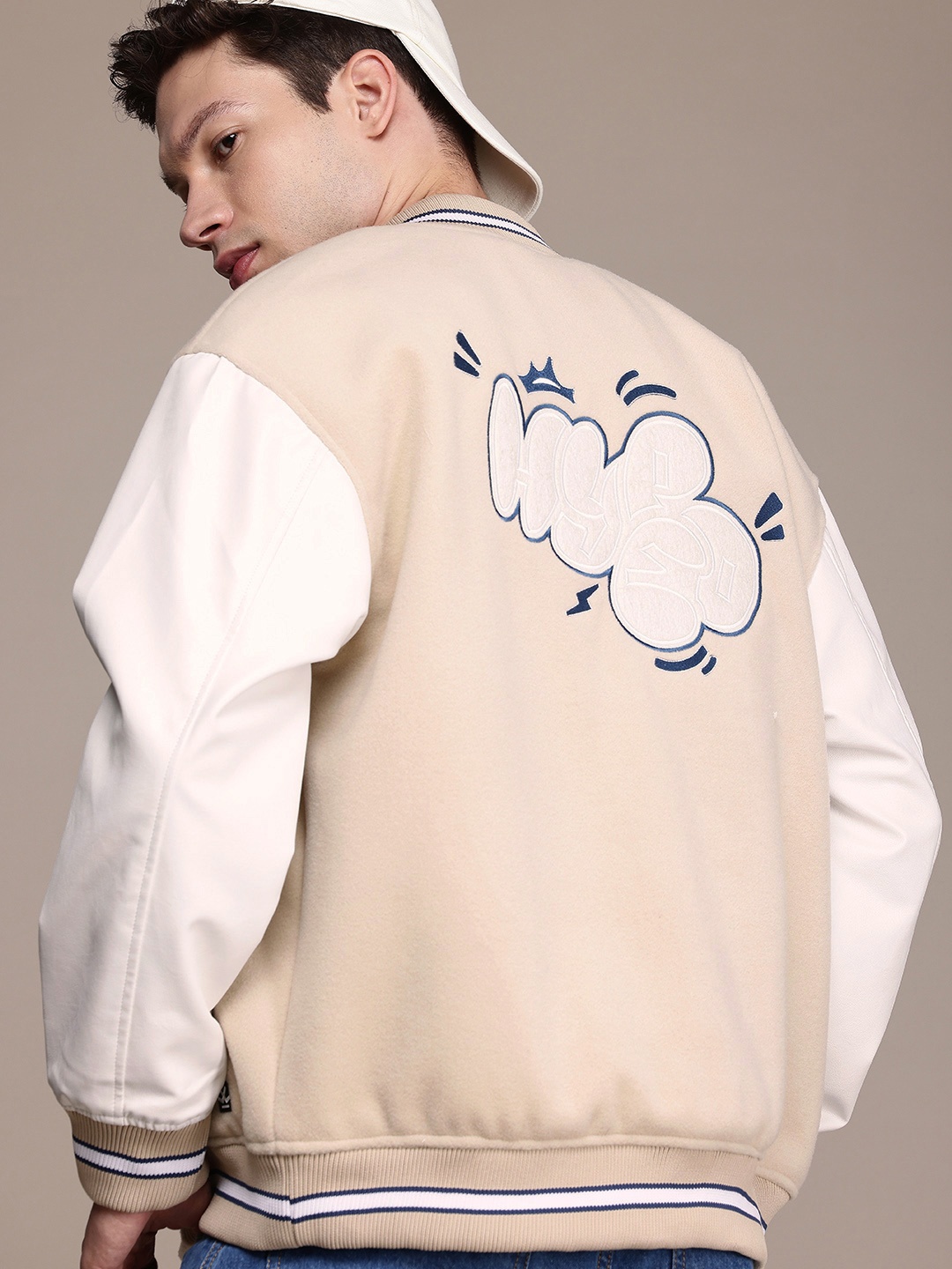 

WROGN Stand Collar Oversized Bomber Jacket, Beige