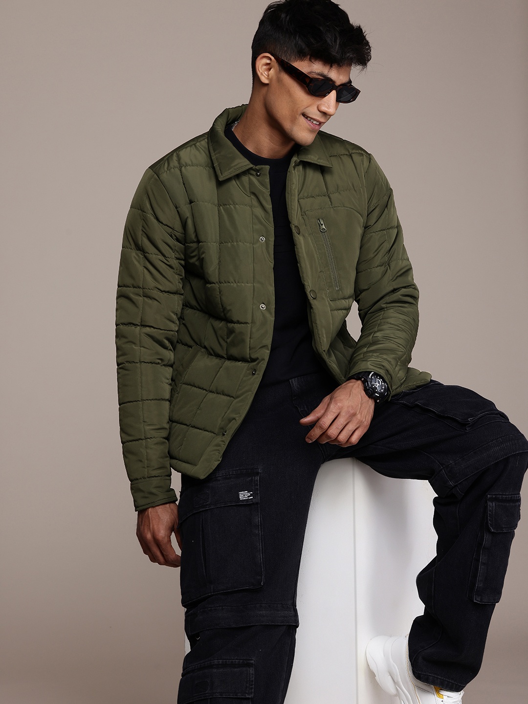 

WROGN Spread Collar Quilted Jacket, Olive