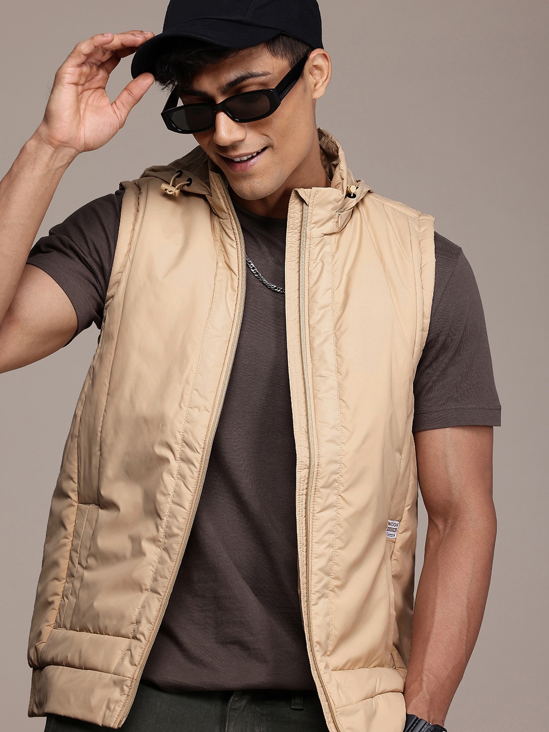 

WROGN Mock Collar Padded Jacket, Beige