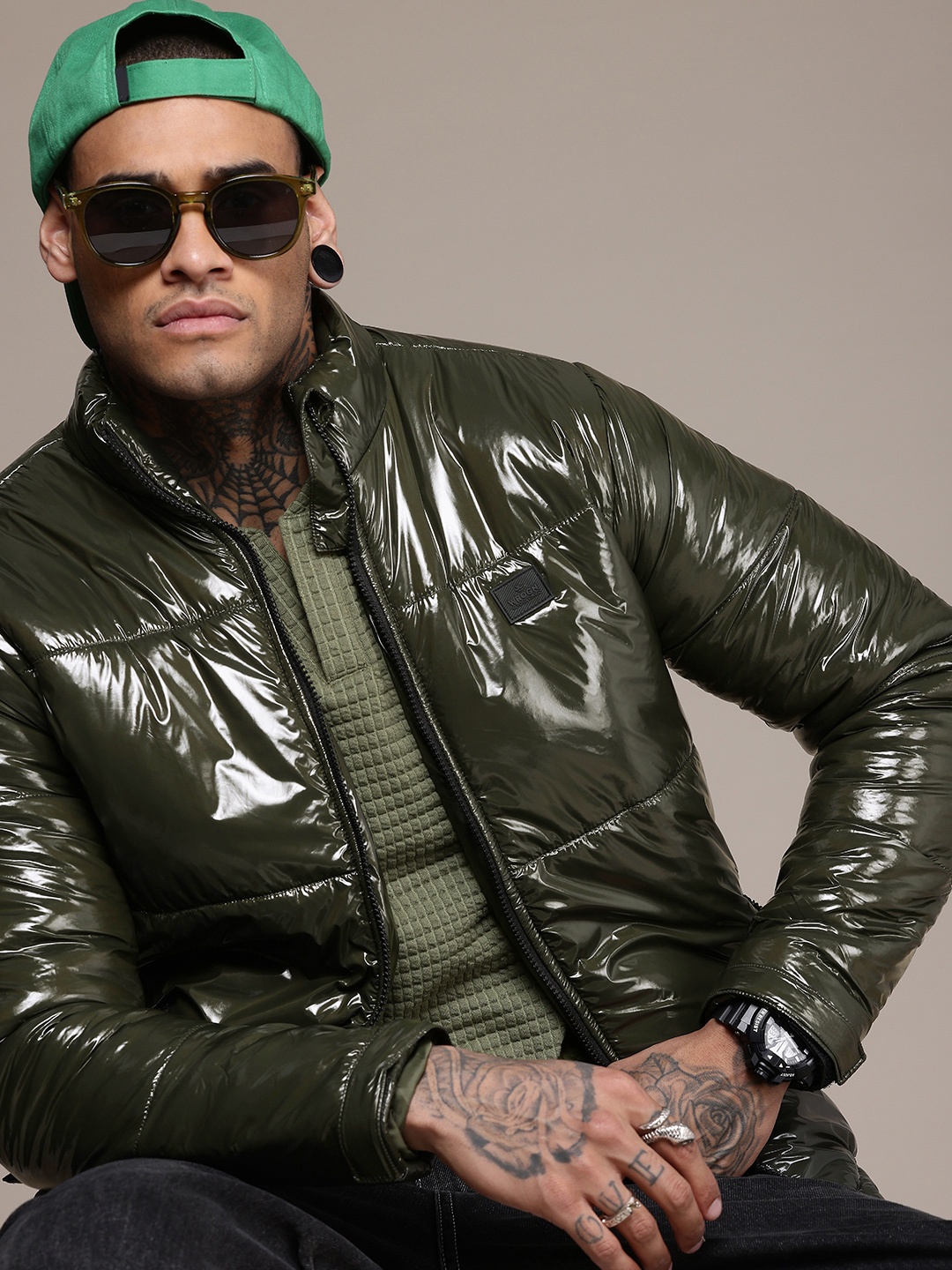

WROGN Mock Collar Padded Jacket, Green