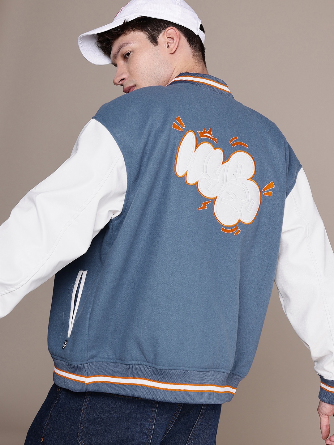 

WROGN Colourblocked Varsity Jacket, Blue