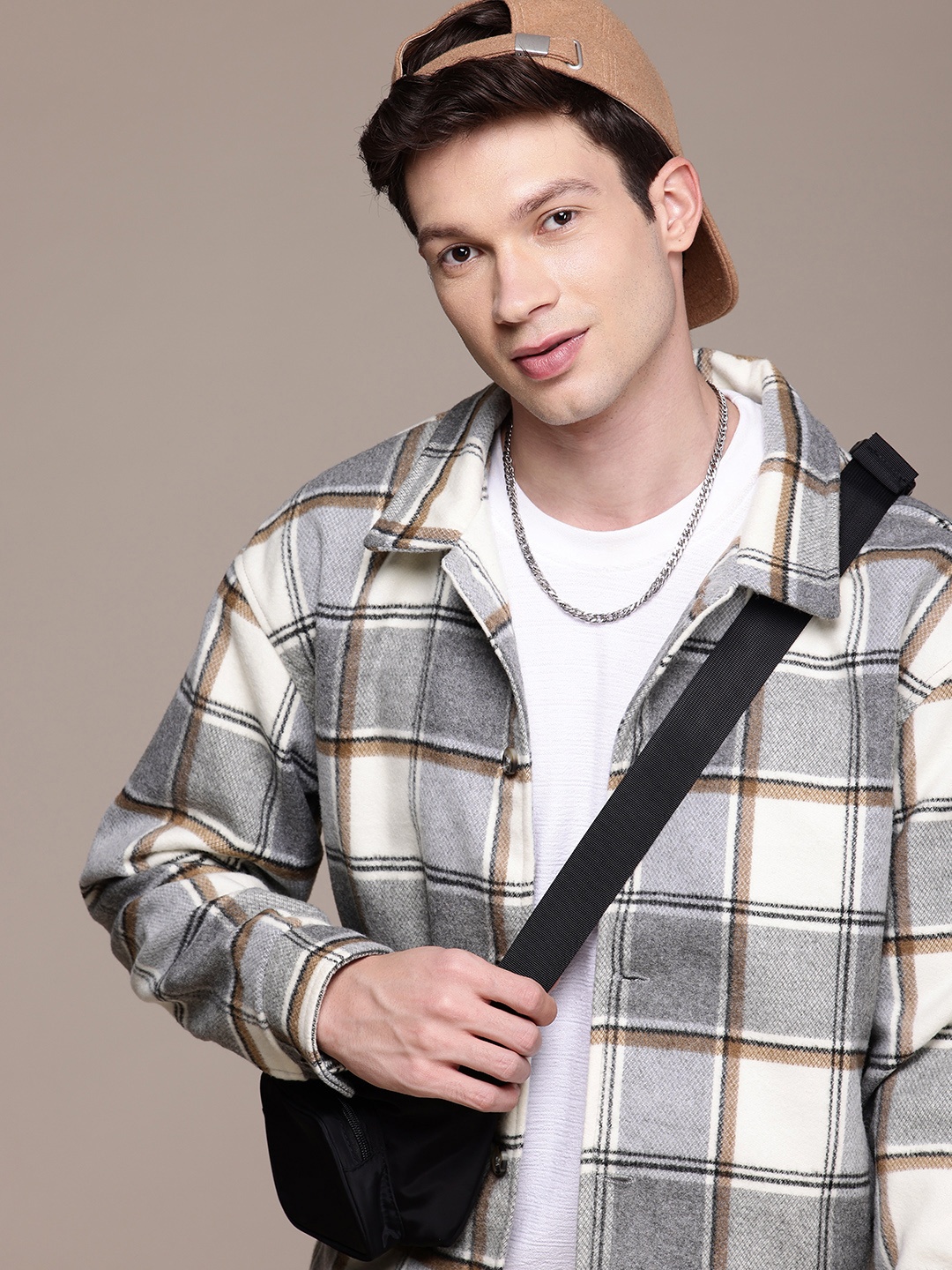 

WROGN Checked Flannel Oversized Fit Tailored Jacket, Grey