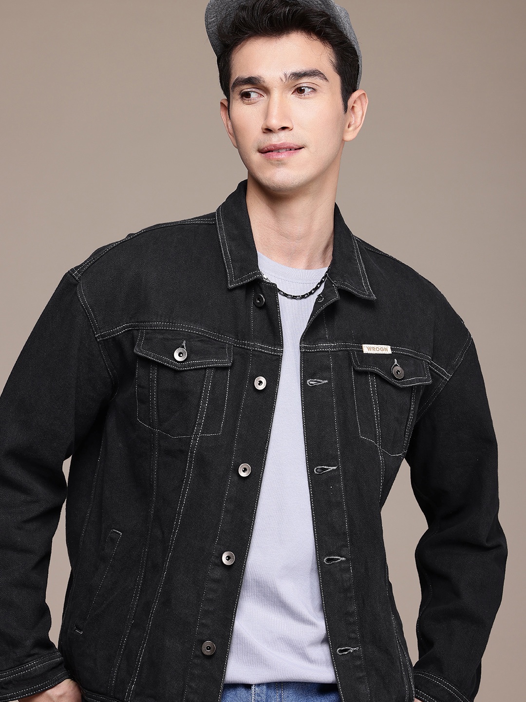 

WROGN Pure Cotton Oversized Denim Jacket, Black