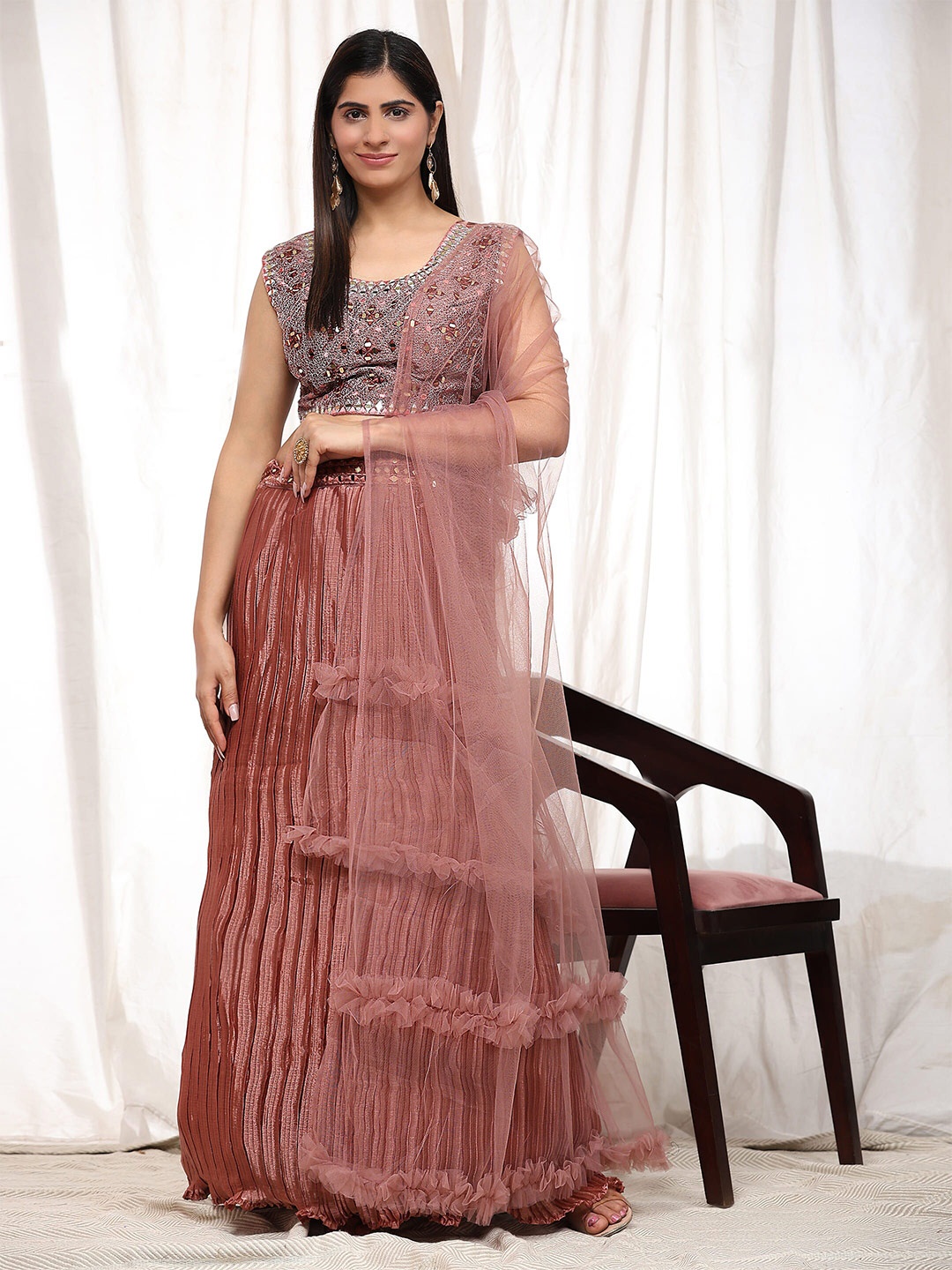 

AMOHA TRENDZ Embroidered Beads and Stones Ready to Wear Lehenga & Blouse With Dupatta, Pink