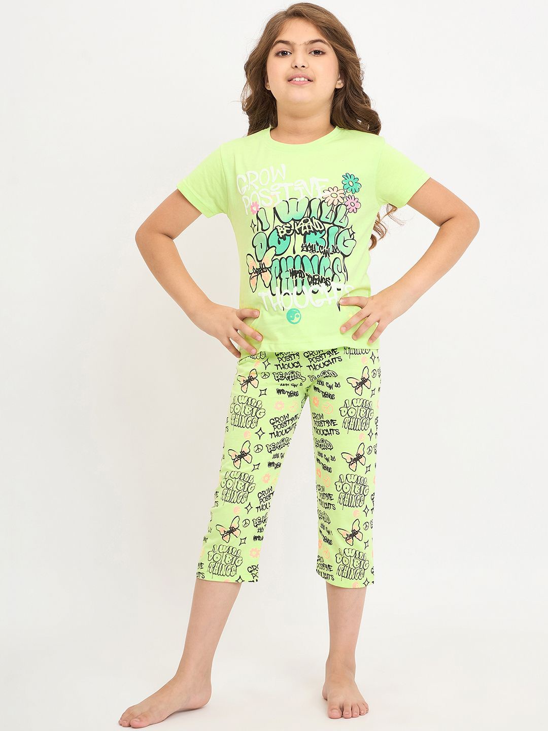 

PAMPOLINA Girls Printed Night suit, Green