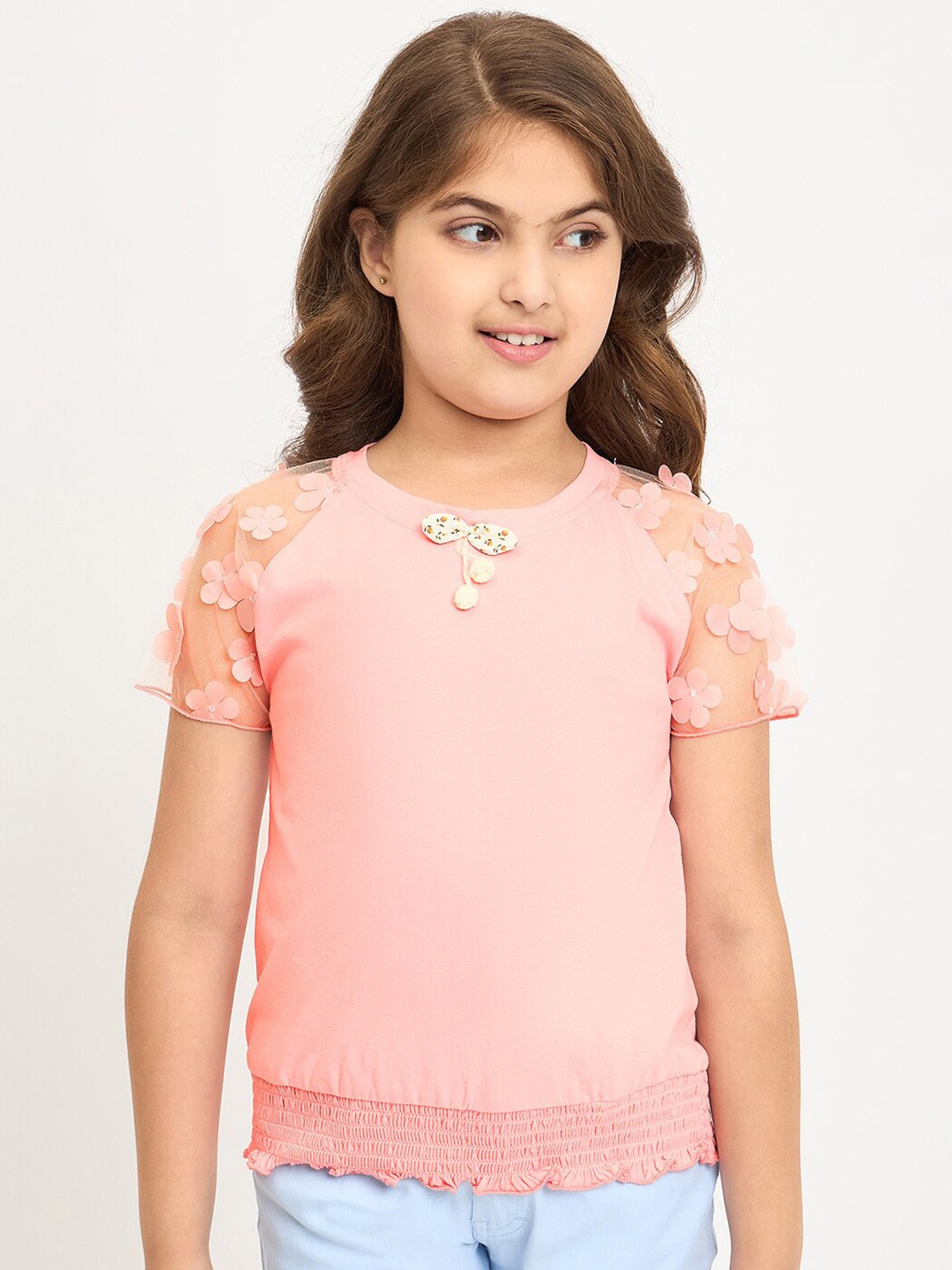 

PAMPOLINA Girls Round Neck Cotton Top, Peach