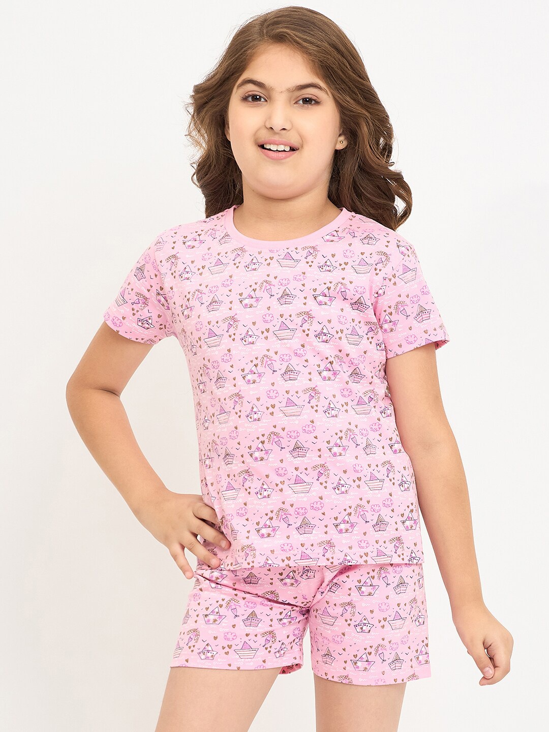

PAMPOLINA Girls Printed Night suit, Pink