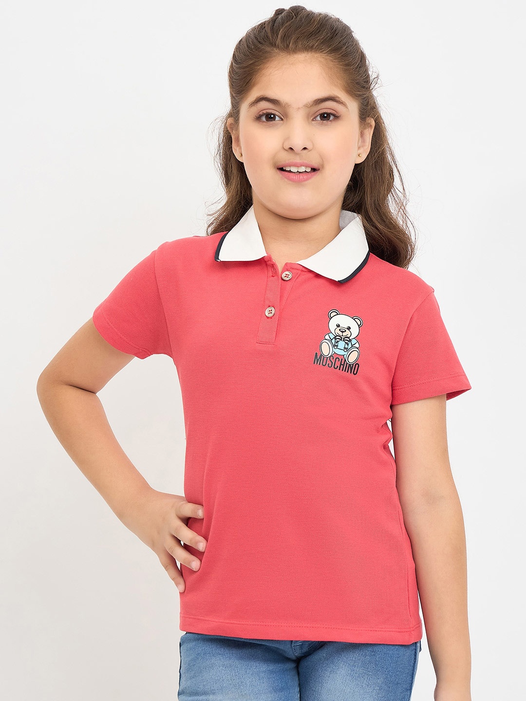 

PAMPOLINA Girls Polo Collar Short Sleeves T-shirt, Coral