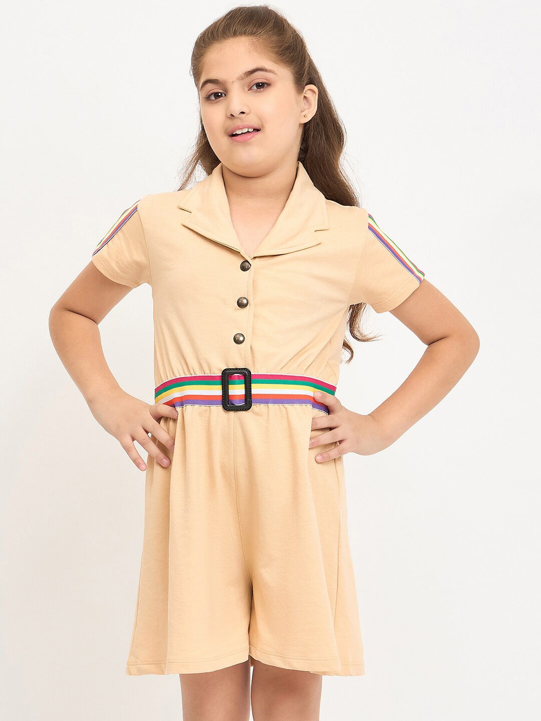 

PAMPOLINA Girls Shirt Collar Cotton Jumpsuit, Beige