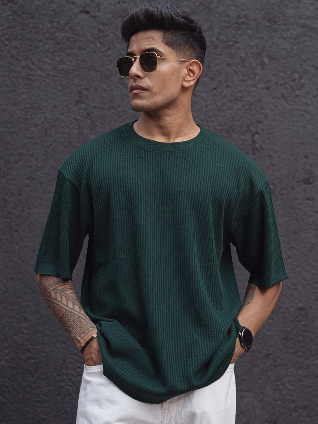 Powerlook Blue Cotton Round Neck Oversized T-shirt