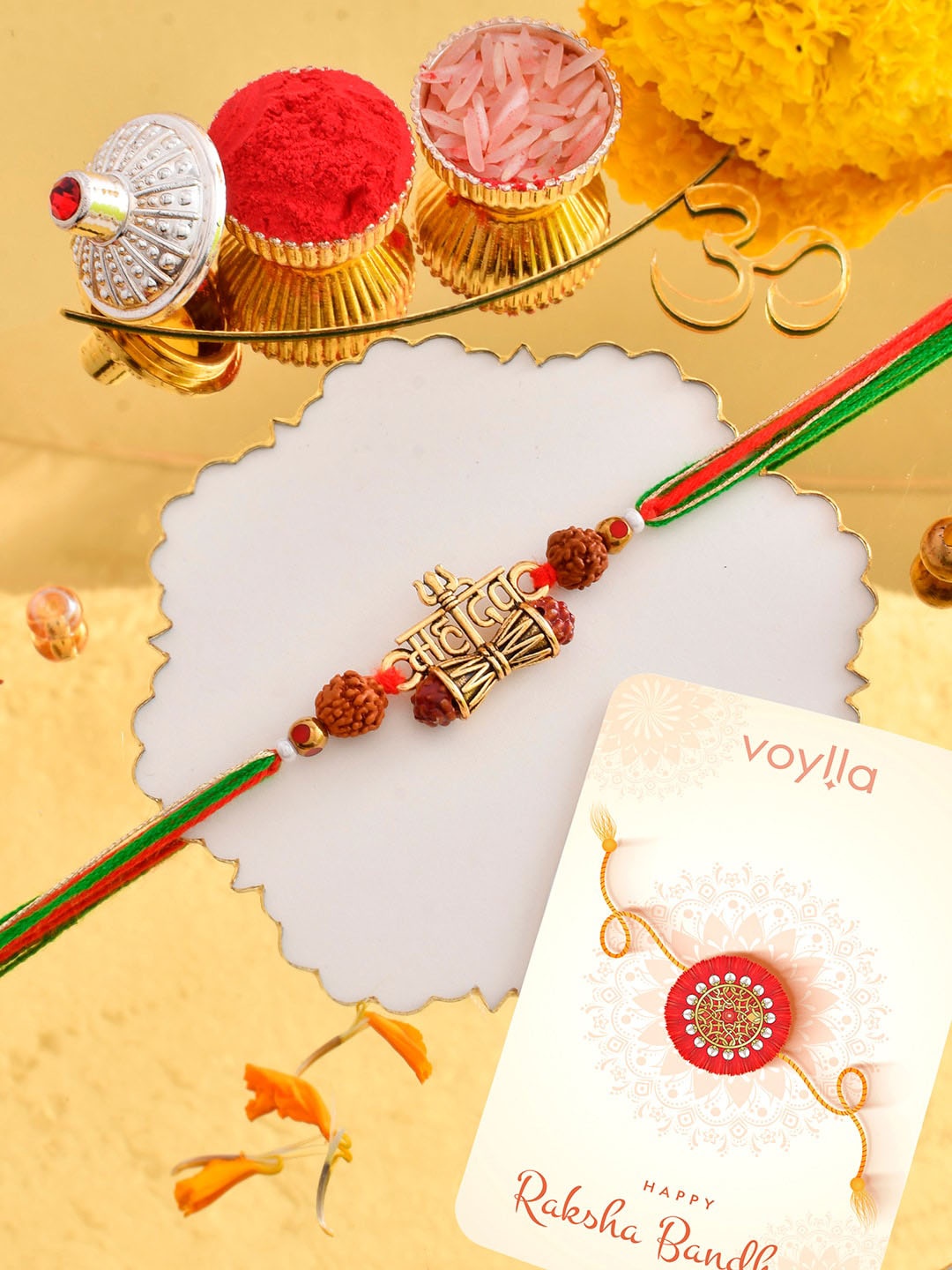 

Voylla Men Lord Shiva Damru Motif Thread Rakhi, Gold