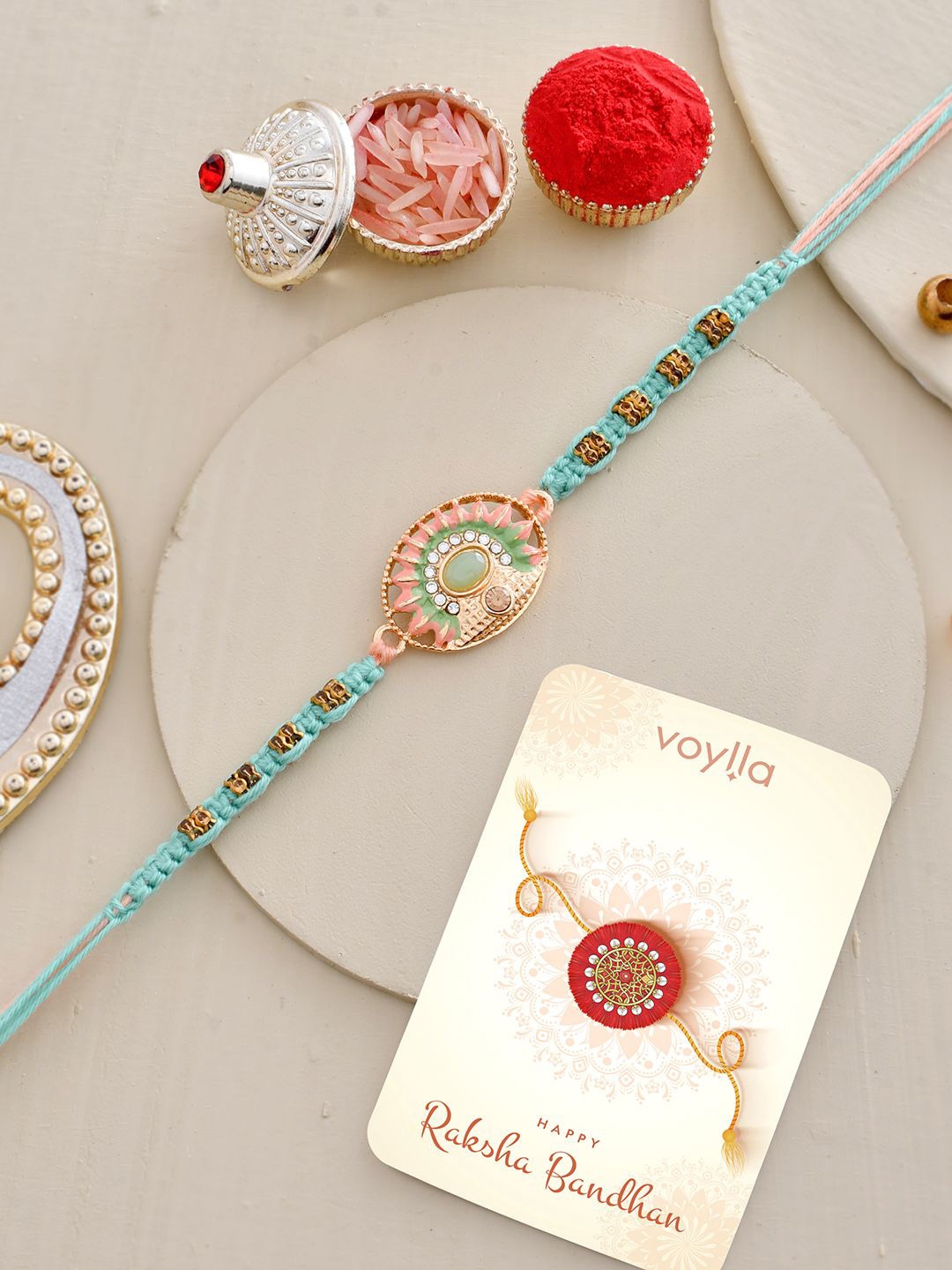 

Voylla Men's Traditional Design Beaded Thread Rakhi For Brother, Blue