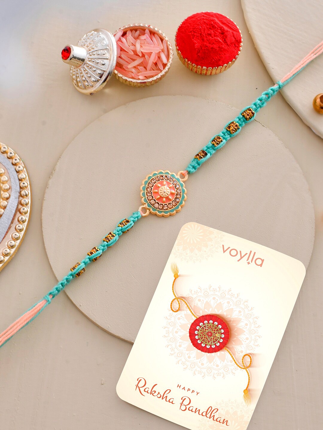 

Voylla Men's Traditional Design Beaded Thread Rakhi For Brother, Blue