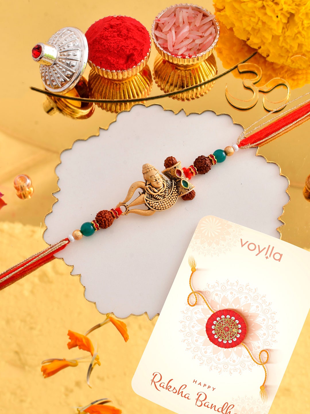 

Voylla Men's Lord Shiva Motif Thread Rakhi, Gold