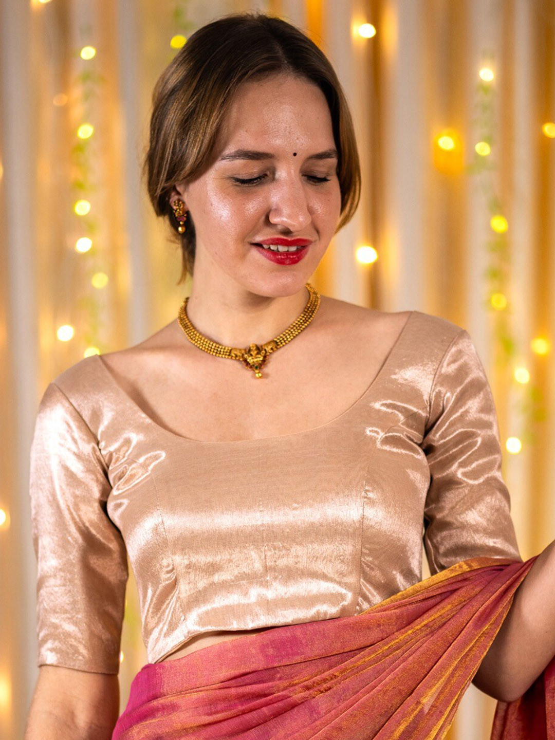 

I LOVE SAREES Silk Saree Blouse, Rose gold