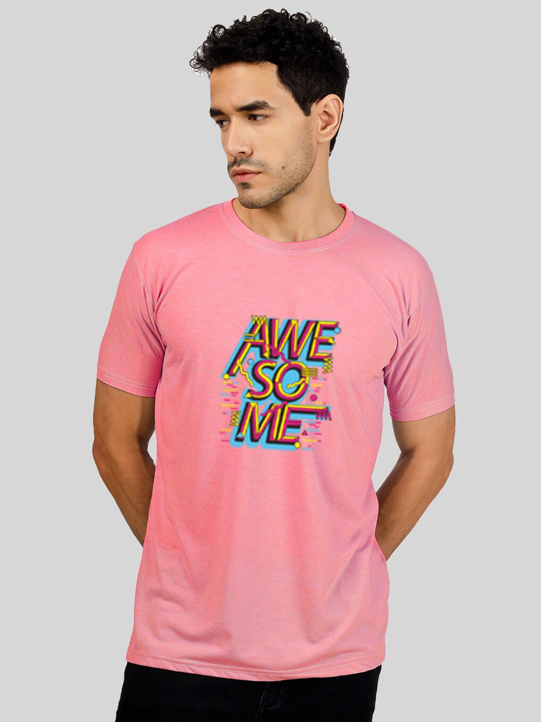

Greylongg Typography Printed Round Neck Short Sleeves Casual T-shirt, Pink