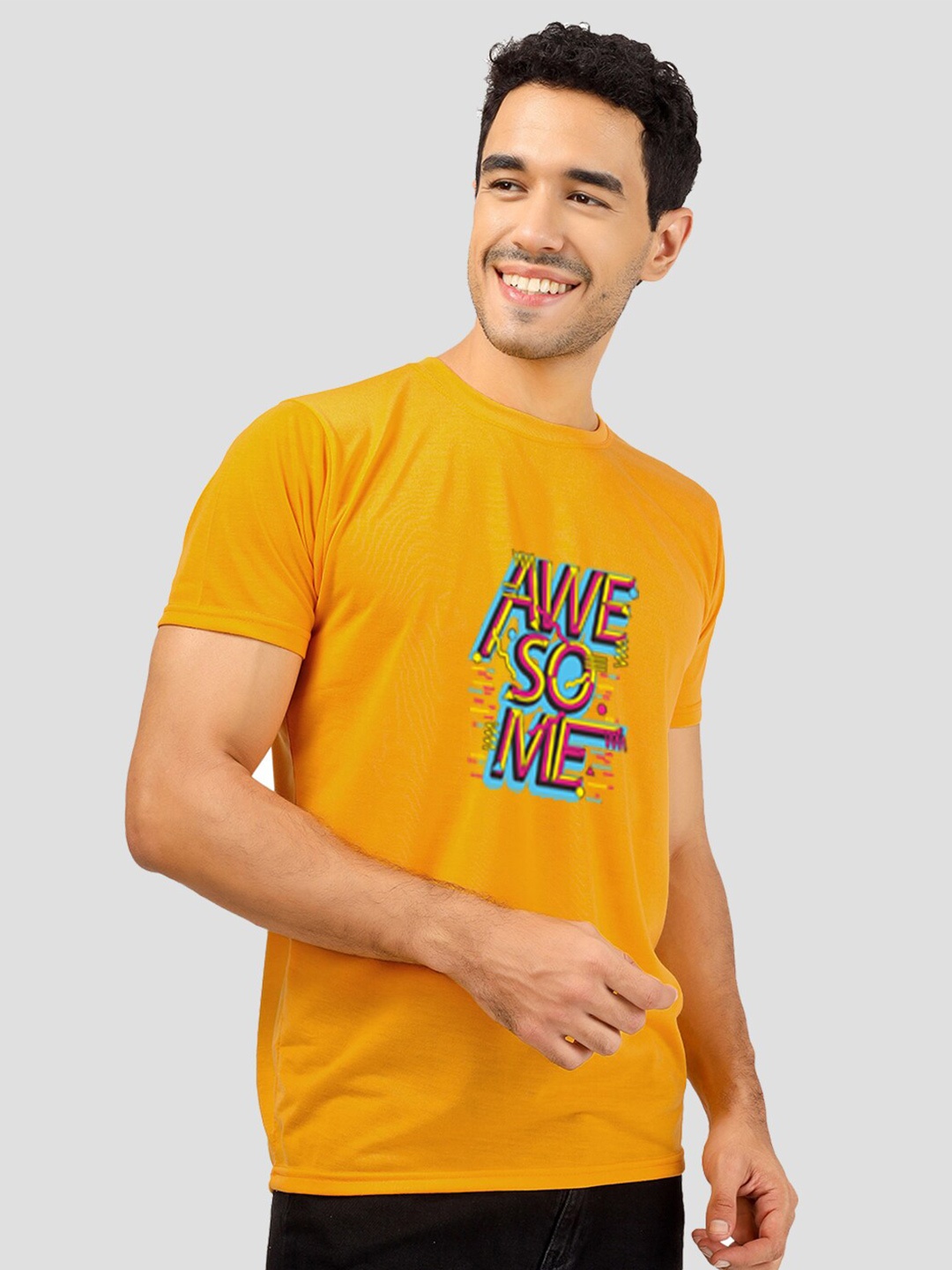 

Greylongg Typography Printed Round Neck T-Shirt, Mustard