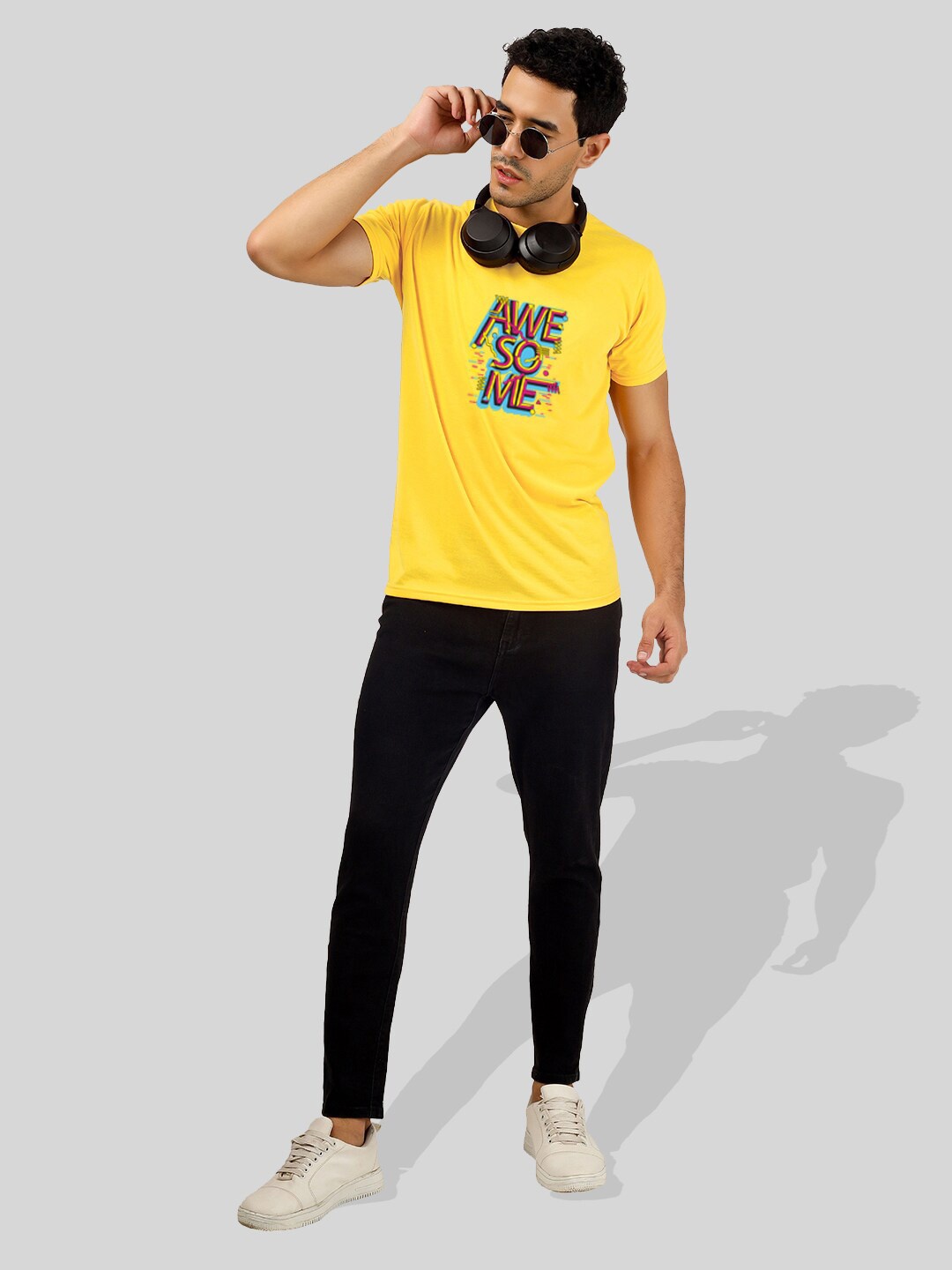 

Greylongg Typography Printed Round Neck Short Sleeves Casual T-shirt, Yellow