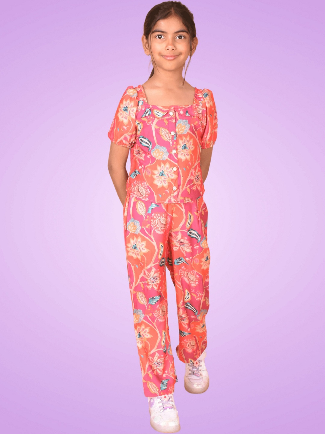 

misbis Girls Printed Top with Trousers, Pink